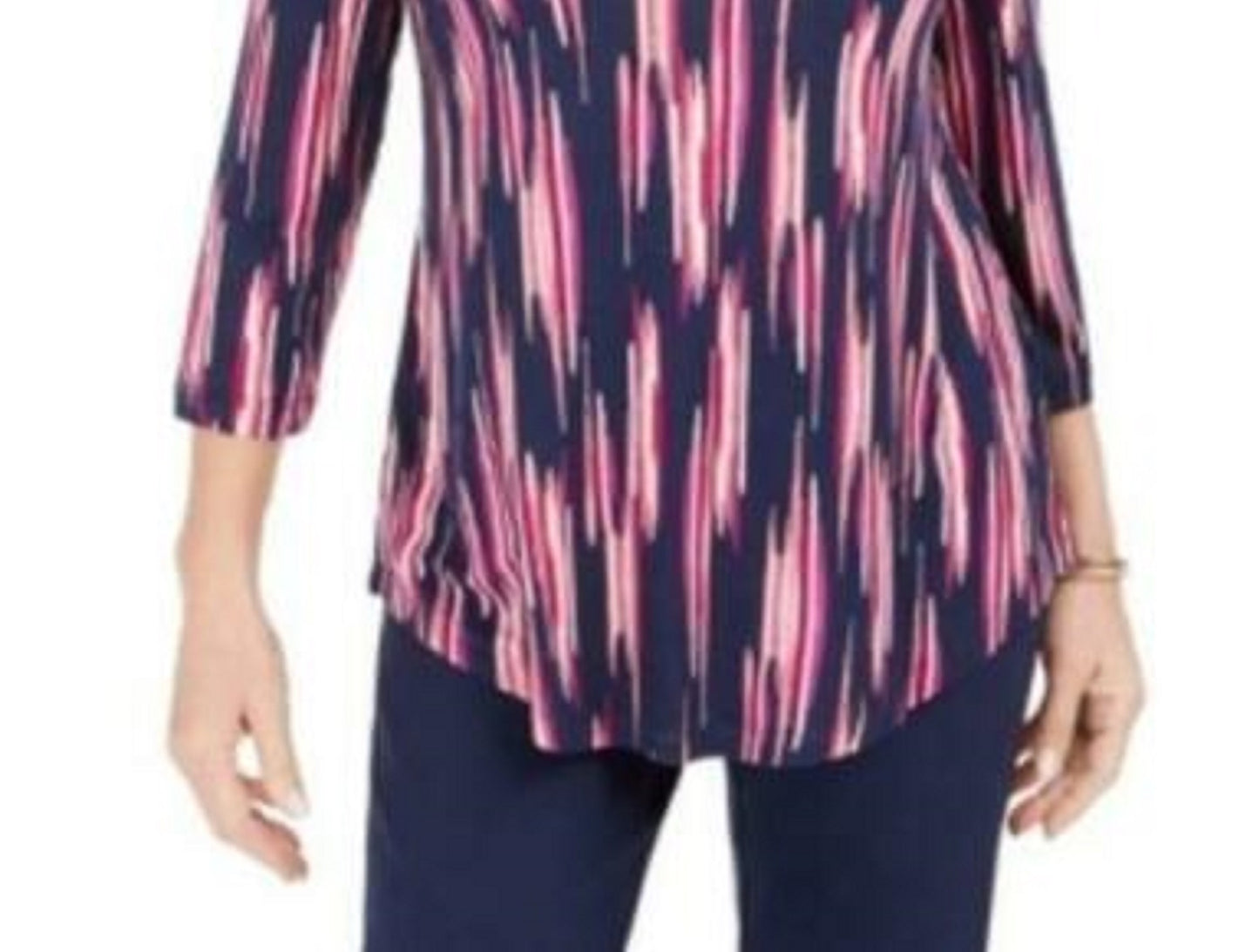 JM Collection Women's Printed 3/4-Sleeve T-Shirt  Pink Size Small
