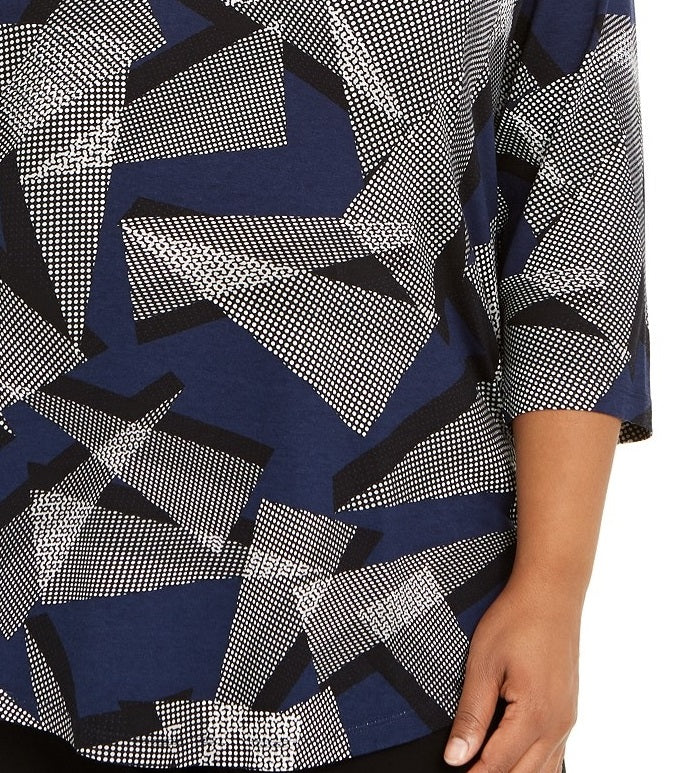 JM Collection Women's Plus Size Scoop-Neck Printed Top Blue Size Extra Large
