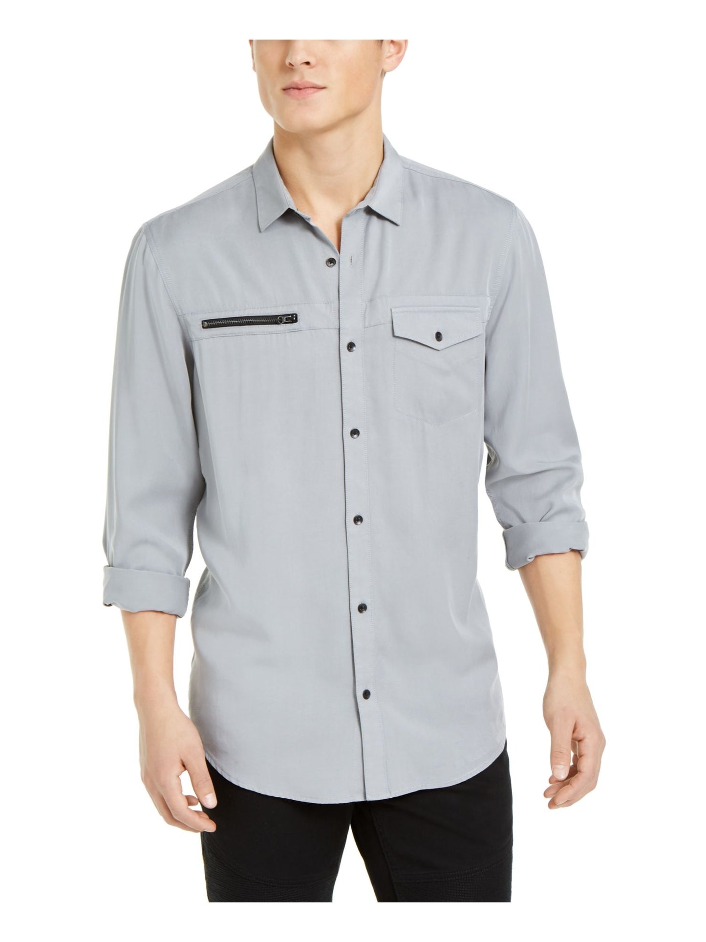 INC International Concepts Men's Lyocell Shirt Grey Size Medium
