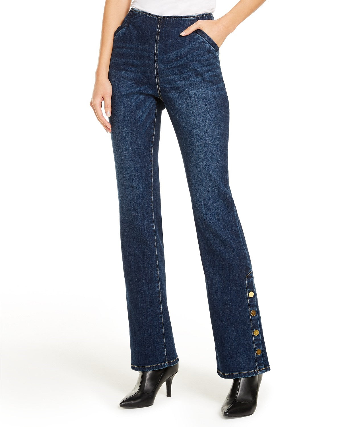 INC International Concepts Women's Snap-Hem Bootcut Jeans Blue Size 8