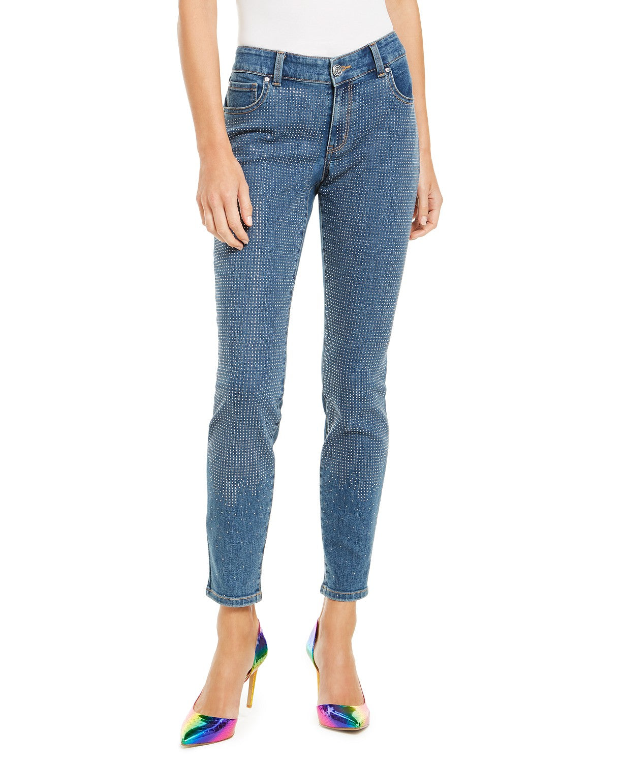 INC International Concepts Women's Petite Embellished Front Skinny Jeans Blue Size 1