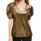 INC International Concepts Women's Velvet Puff Sleeve Top Gold Size X-Small