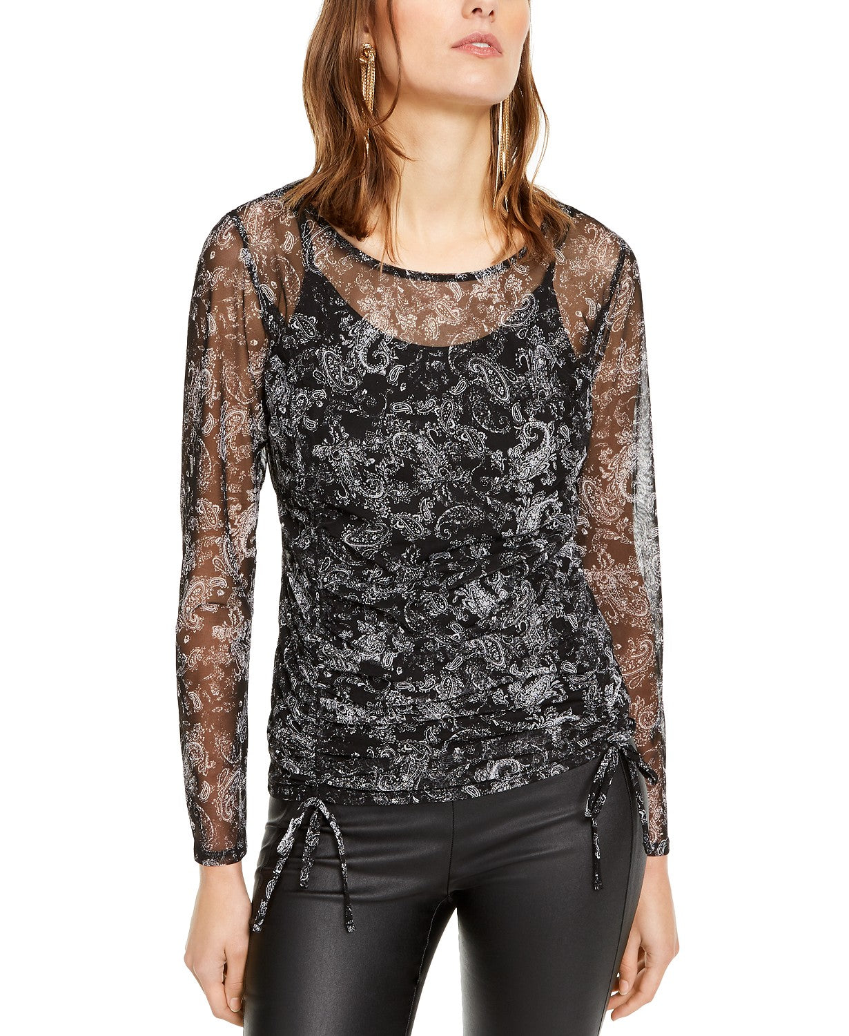 INC International Concepts Women's Ruched Tie-Hem Top Black Size Small