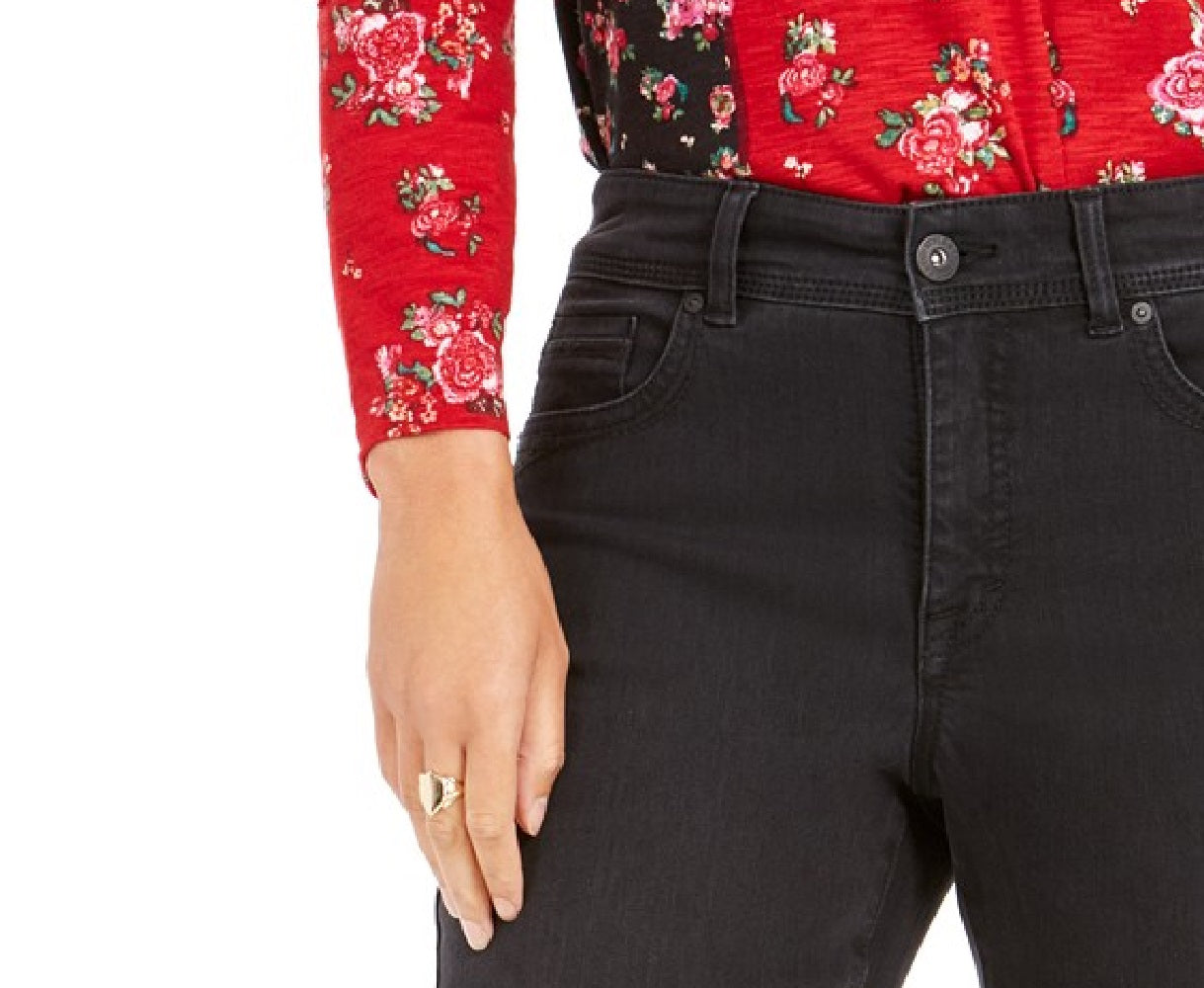 Style & Co Women's Tummy-Control Straight-Leg Jeans Black Smudge Size 14