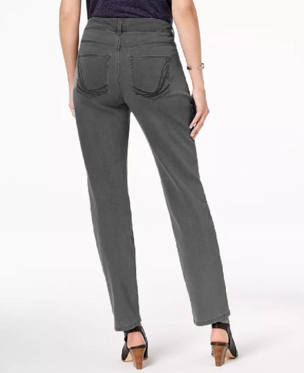 Style & Co Women's Rail Tummy-Control Straight-Leg Jeans Black Smudge Size 4