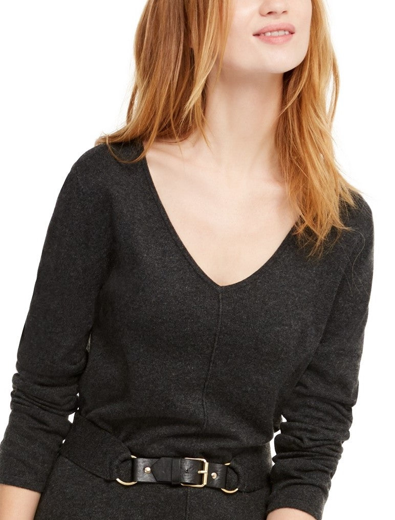 INC International Concepts Women's Belted Tunic Sweater Charcoal Size Extra Large