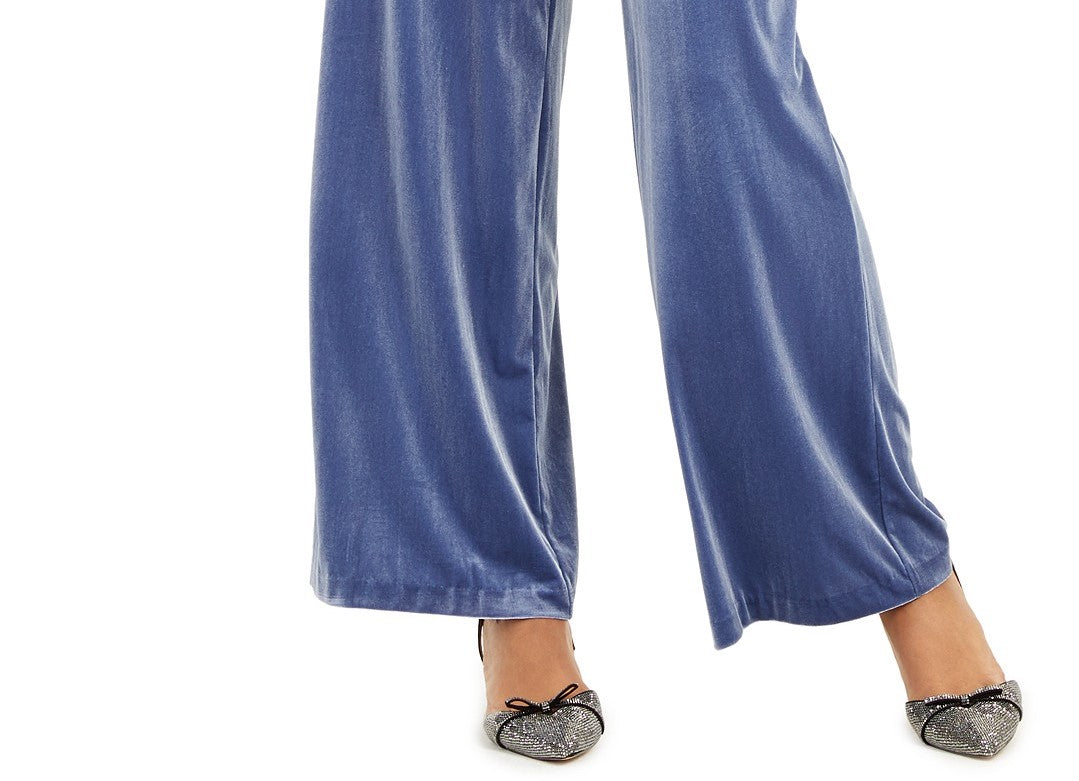 INC International Concepts Women's Velvet Wide-Leg Paperbag Pants Blue Size Extra Large