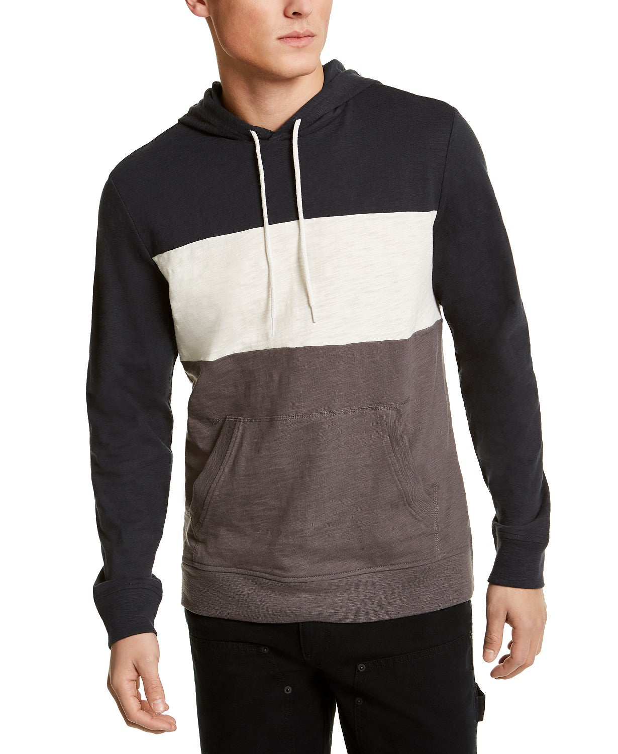 Sun + Stone Men's Colorblocked Hoodie Coal Size Large