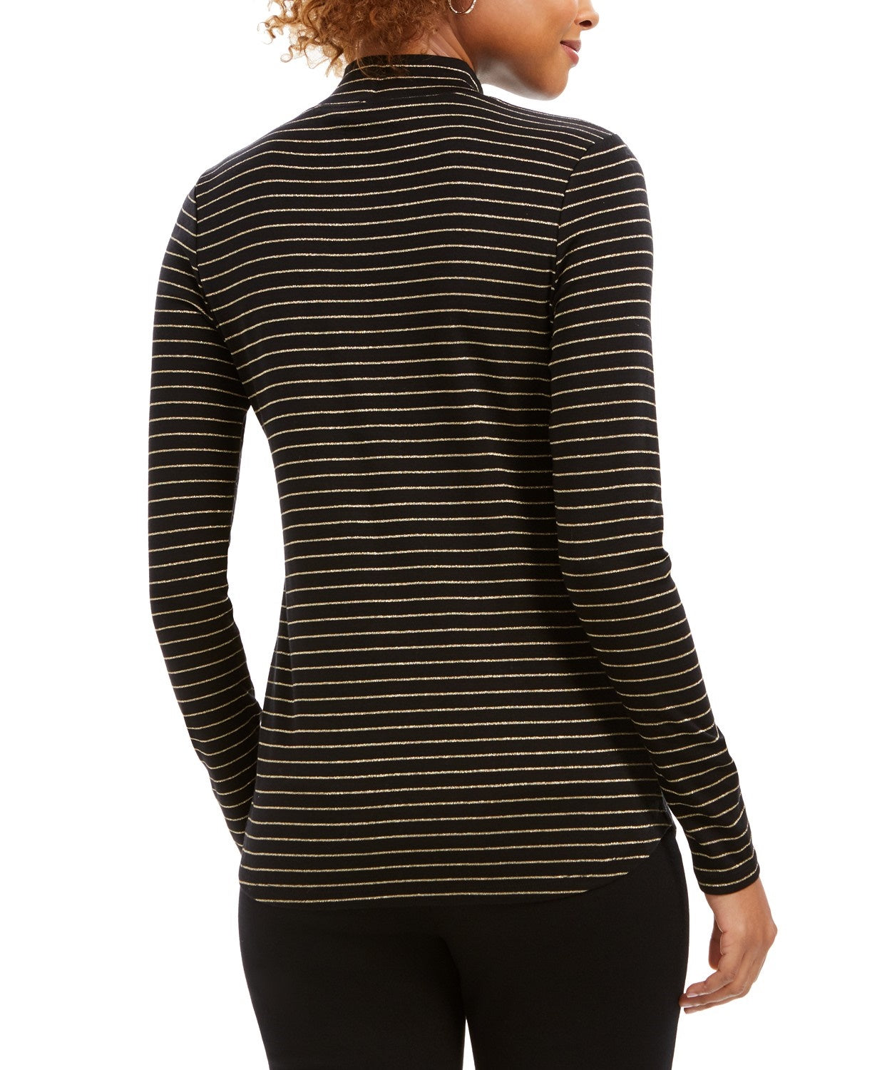 Charter Club Women's Striped Mock-Neck Top Black Size Large