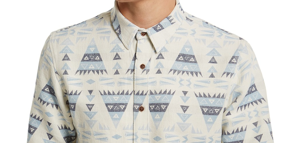 Sun + Stone Men's Jacquard Geometric Shirt Navy Size Small