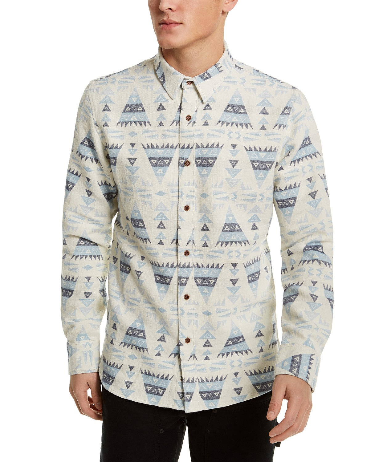 Sun + Stone Men's Jacquard Geometric Shirt Navy Size XX-Large