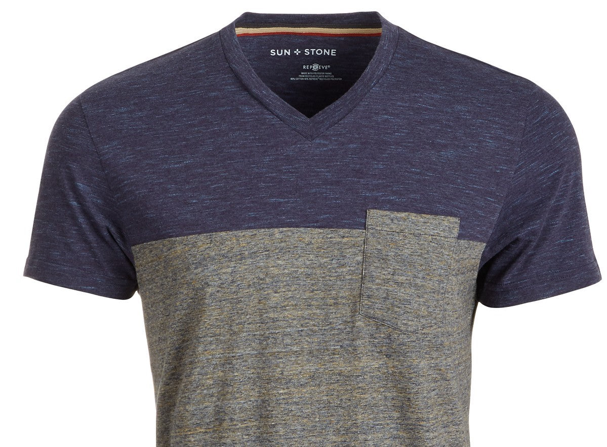 Sun + Stone Men's Aiden Pieced Patch Pocket T-Shirt Navy Size Large
