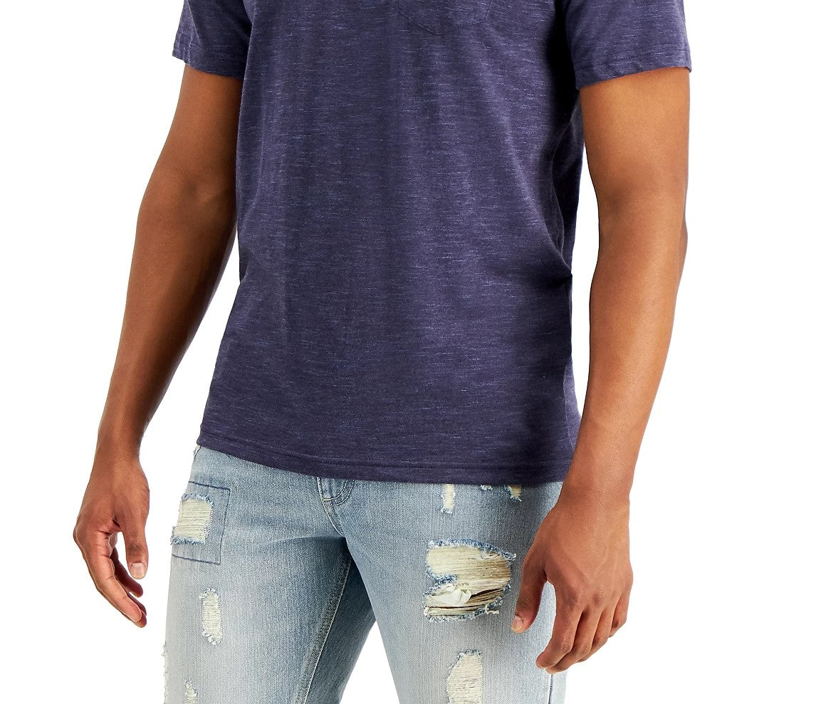 Sun + Stone Men's Dylan Contrast Chain Stitch T-Shirt Navy Size Medium