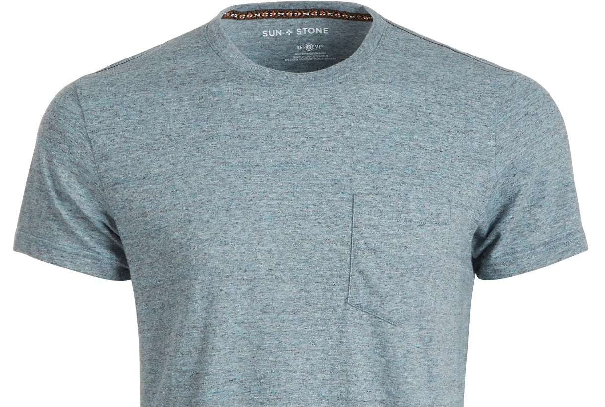 Sun + Stone Men's Devin Contrast Chain Stitch T-Shirt Navy Size Large