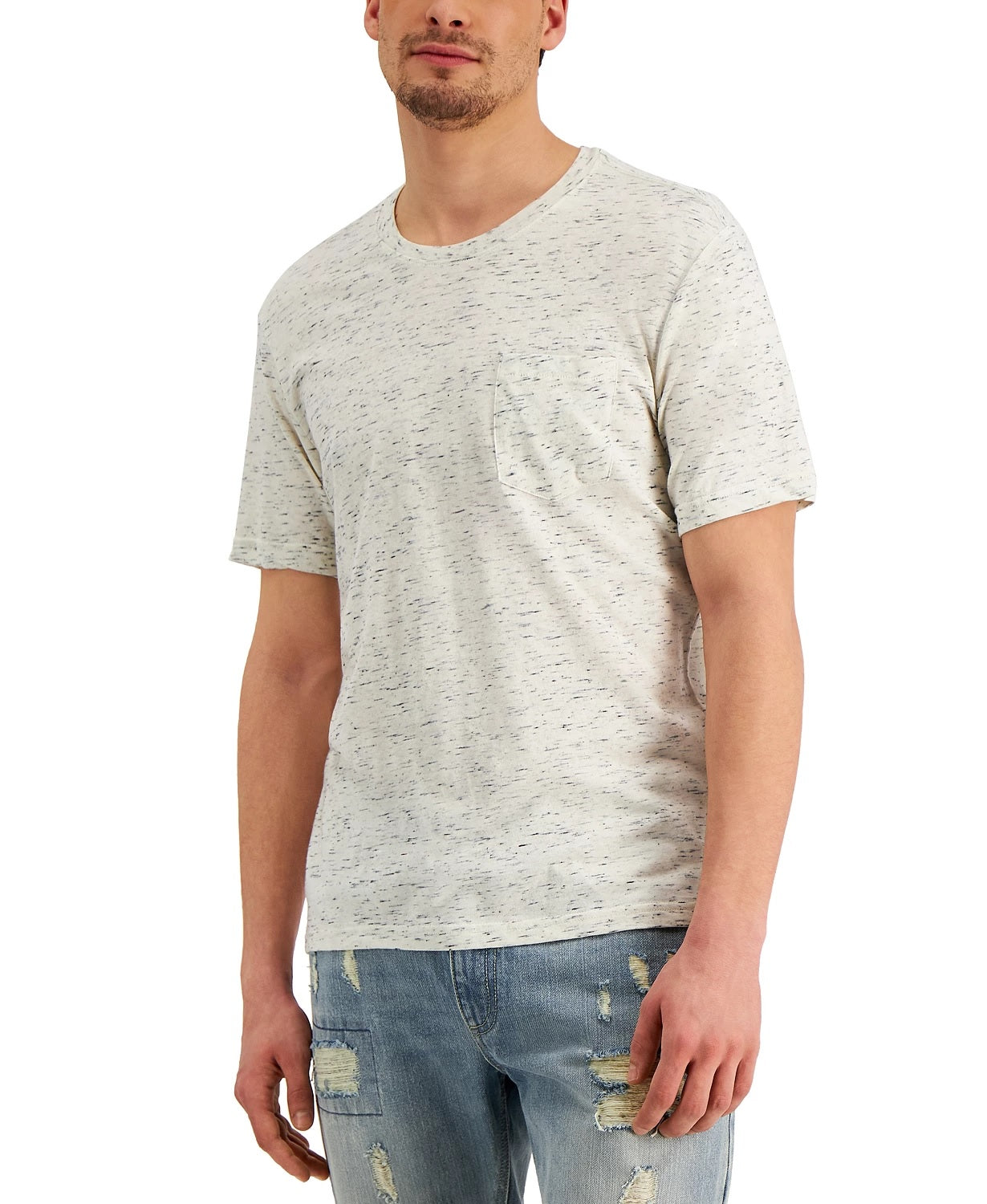 Sun + Stone Men's Dylan Contrast Chain Stitch T-Shirt White Size Small