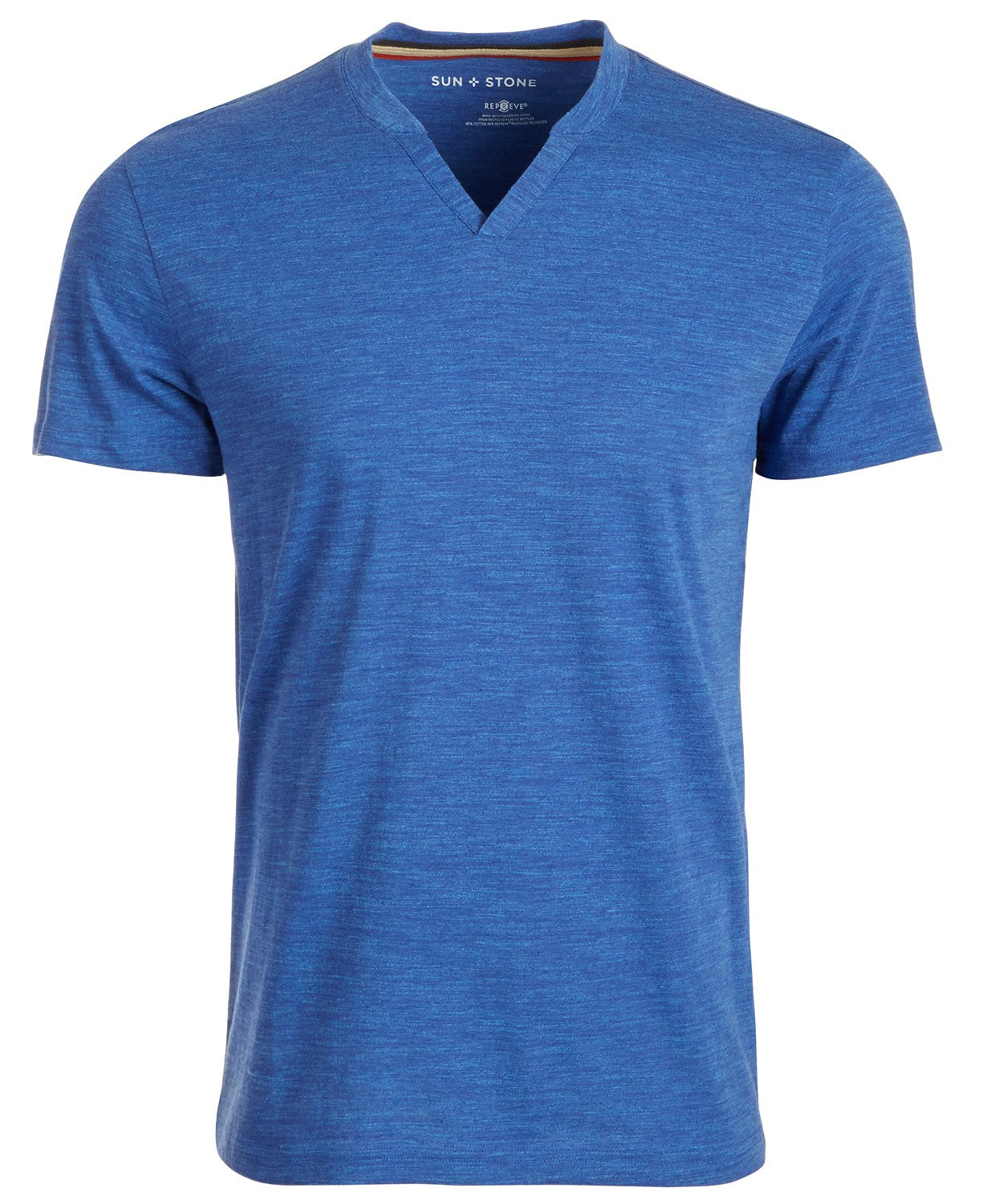 Sun + Stone Men's Eden Split Neck T-Shirt Blue Size Medium