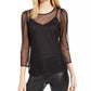 INC International Concepts Women's Glitter-Dot Mesh Top Black Size X-Small