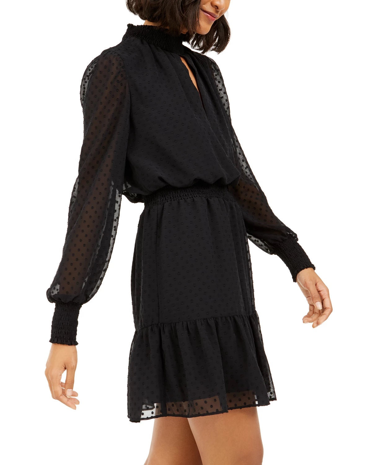 Bar III Women's Swiss-Dot Keyhole Dress Black Size X-Small