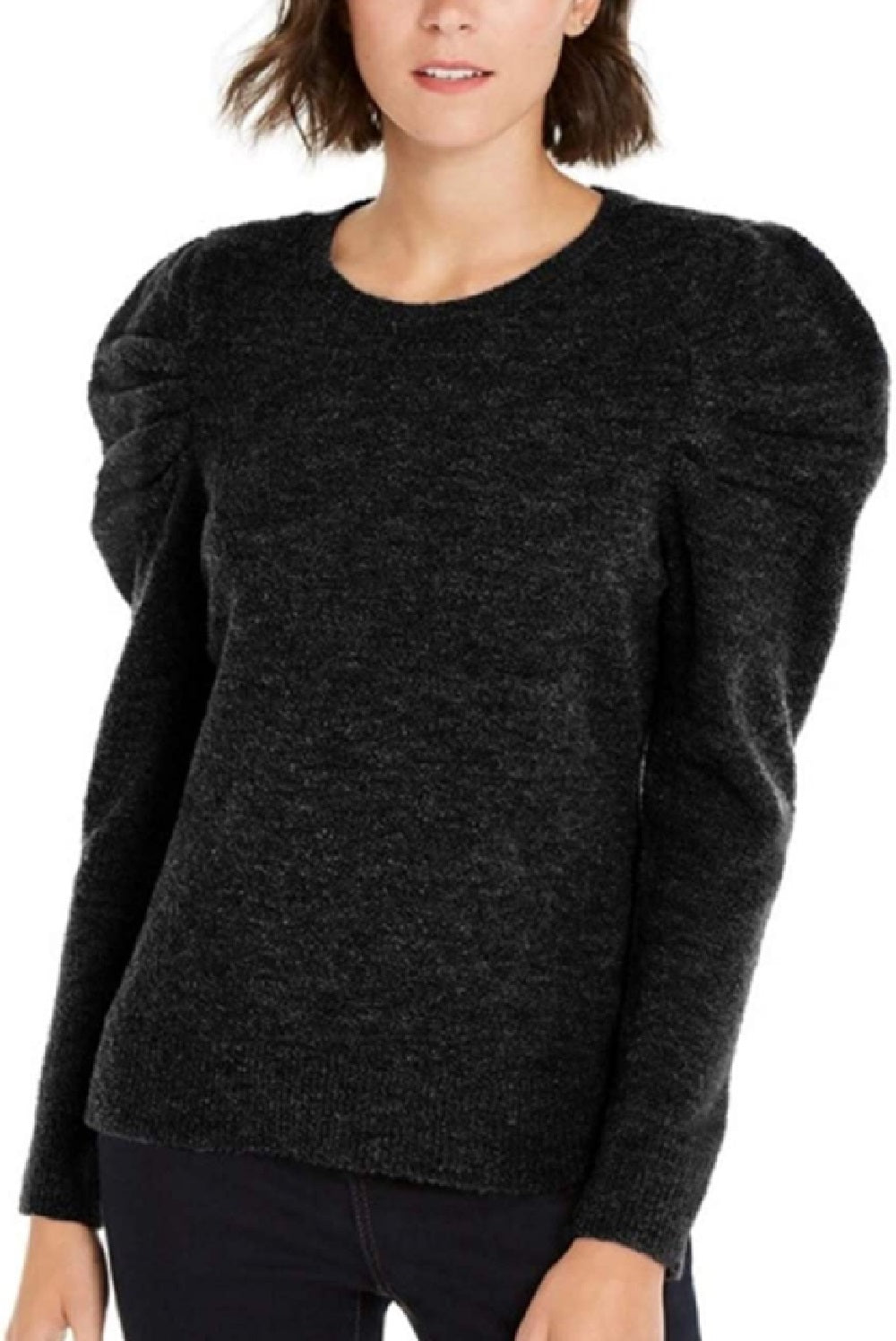 INC International Concepts Women's Puff-Sleeve Sweater Black Size Large