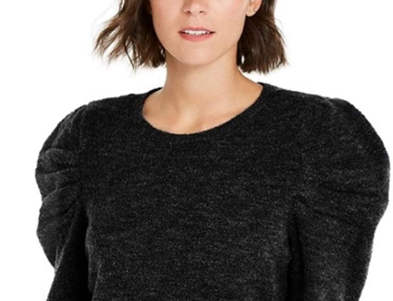 INC International Concepts Women's Puff-Sleeve Sweater Black Size Large