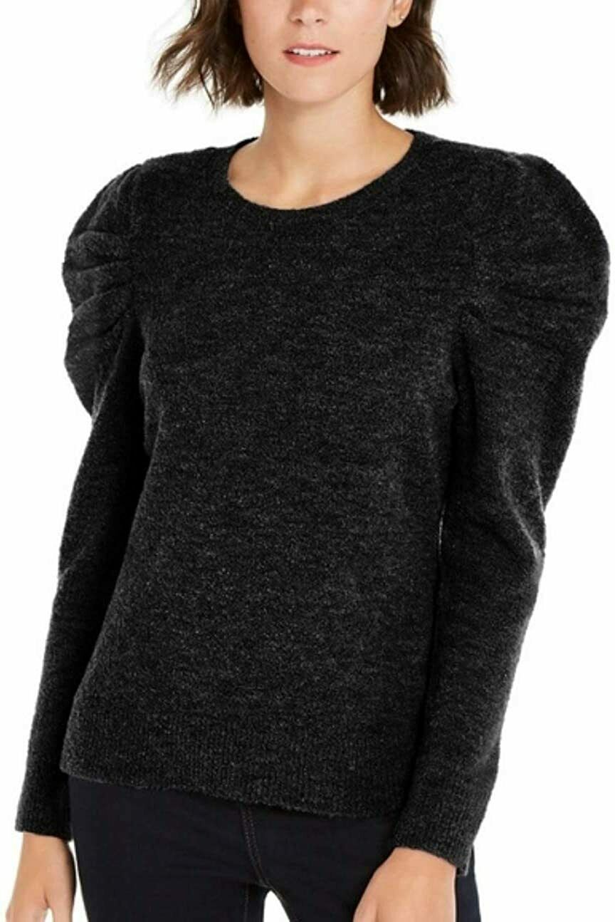 INC International Concepts Women's Puff-Sleeve Sweater Black Size Medium