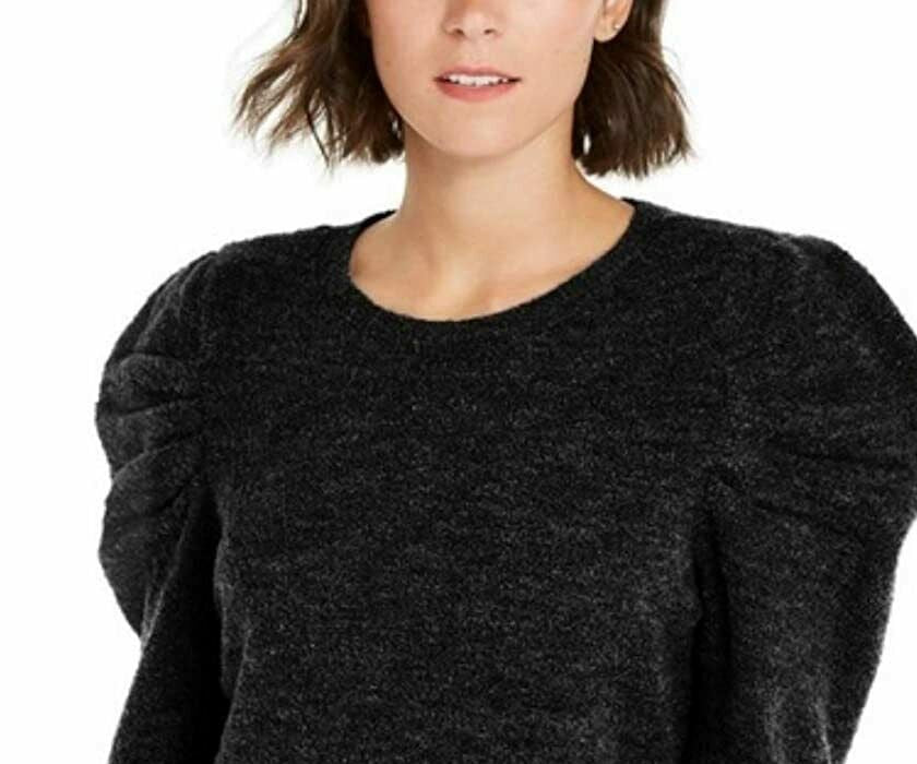 INC International Concepts Women's Puff-Sleeve Sweater Black Size Medium