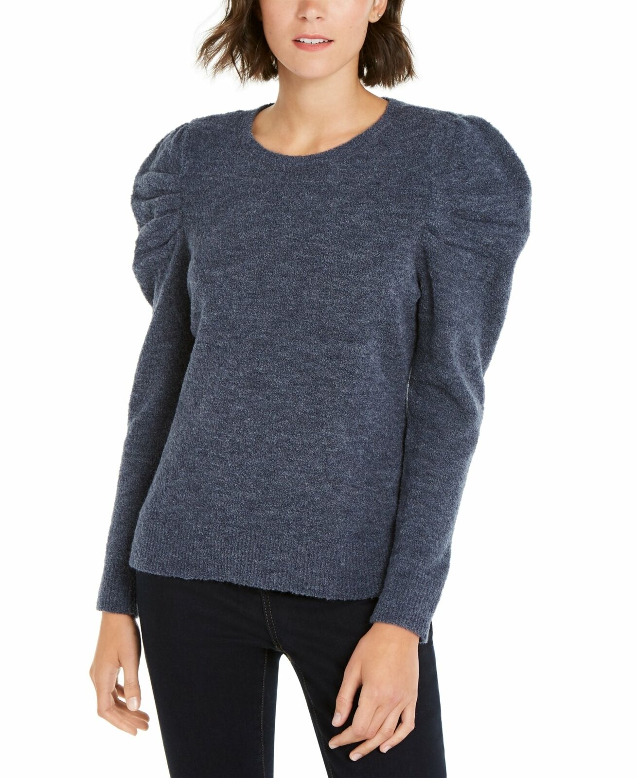 INC International Concepts Women's Puff-Sleeve Sweater Navy Size Large