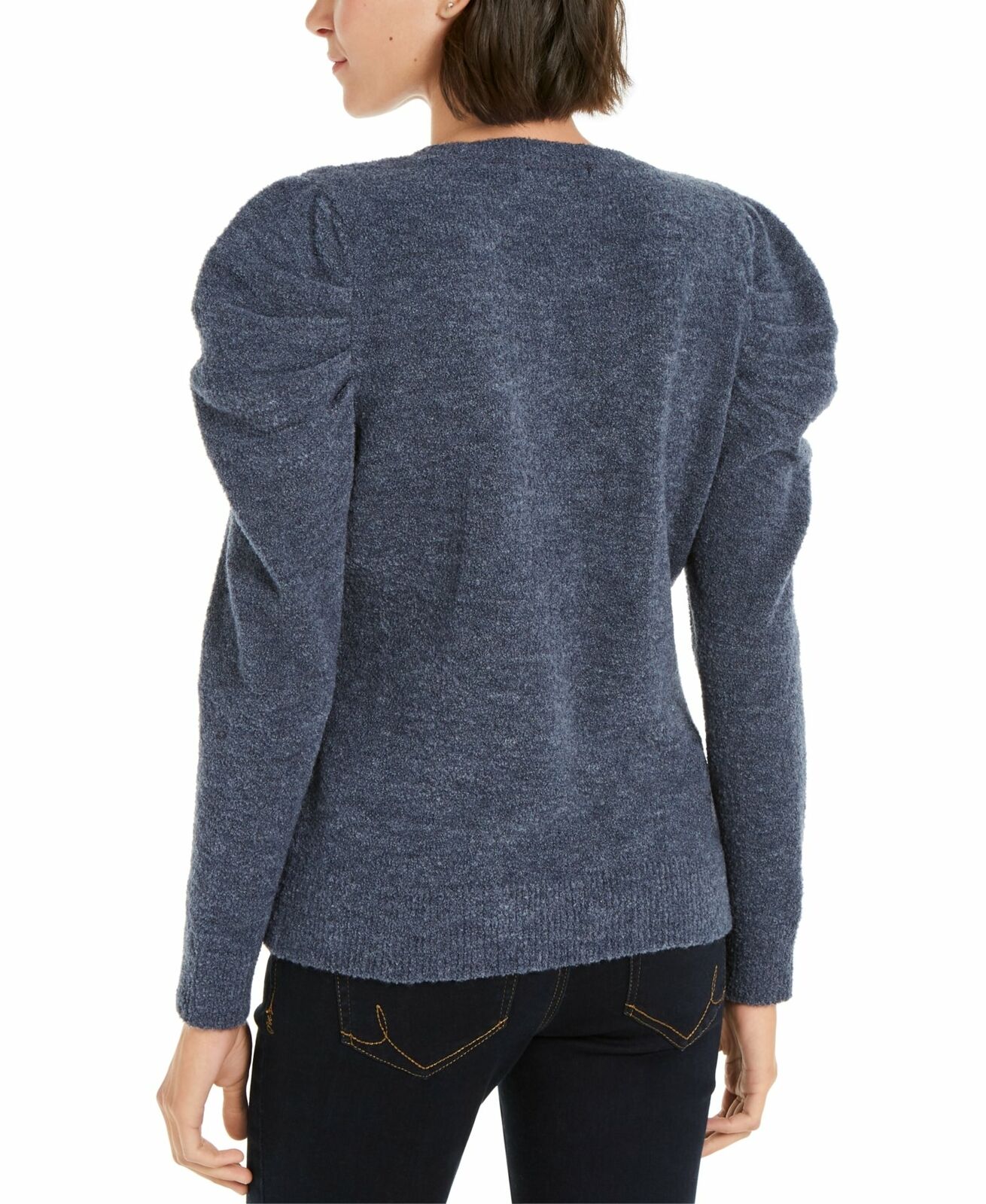 INC International Concepts Women's Puff-Sleeve Sweater Navy Size Large