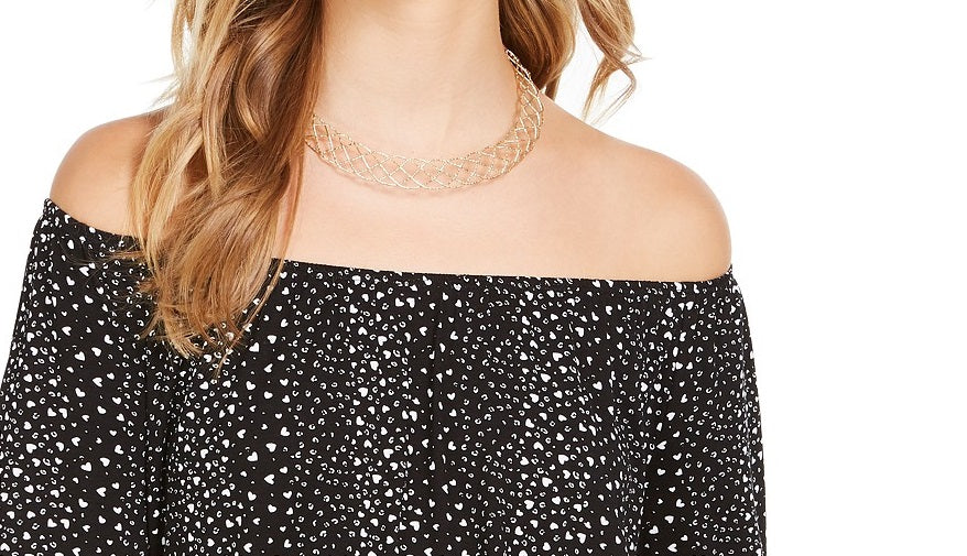 Style & Co Women's Printed Off-The-Shoulder Top Black Size Large