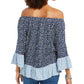 Style & Co Women's Printed On/Off-The-Shoulder Top Blue Size Small