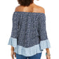 Style & Co Women's Printed On/Off-The-Shoulder Top Navy Size 2 Extra Large