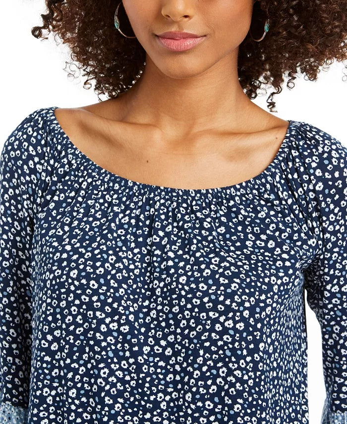 Style & Co Women's Printed On/Off-The-Shoulder Top Navy Size 2 Extra Large