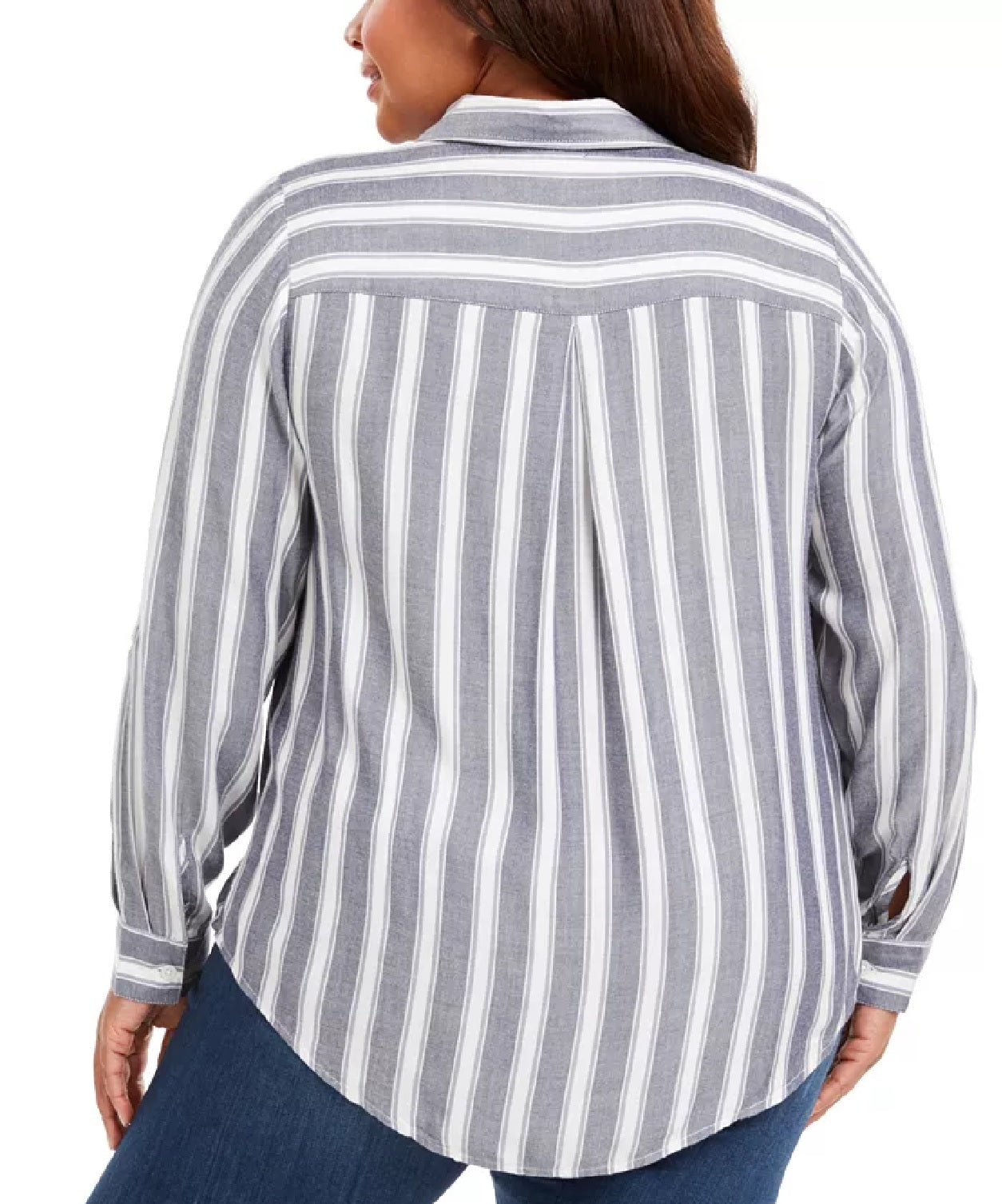 Style & Co Women's Plus Size Striped Button-Up Shirt Blue Size 2 Extra Large