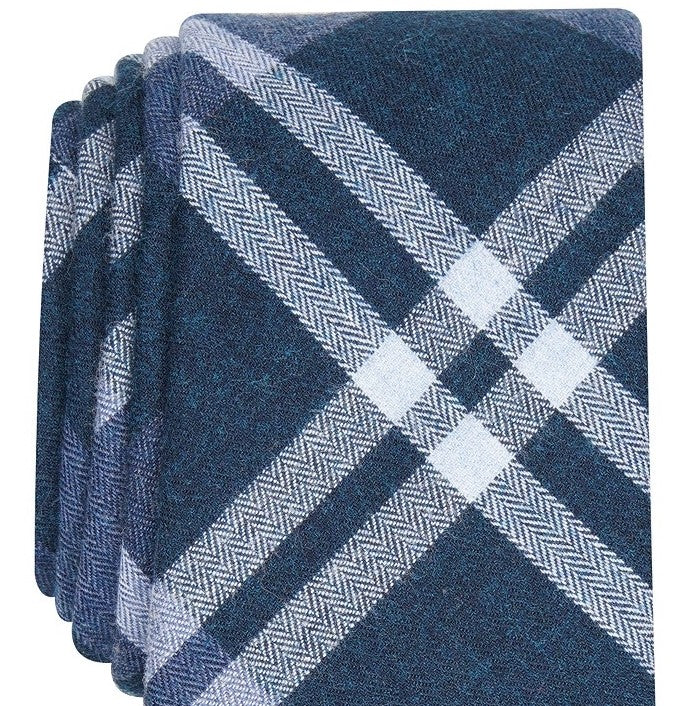 Bar III Men's Shilling Skinny Plaid Tie Blue Size Regular