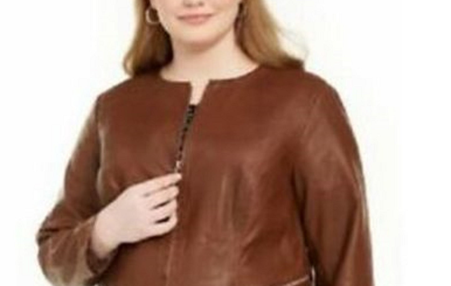 Alfani Women's Plus  Size Faux Leather Zipper Jacket Med Brown Size 2X