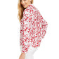 Charter Club Women's Printed Roll-Sleeve Linen-Blend Top Red Size S