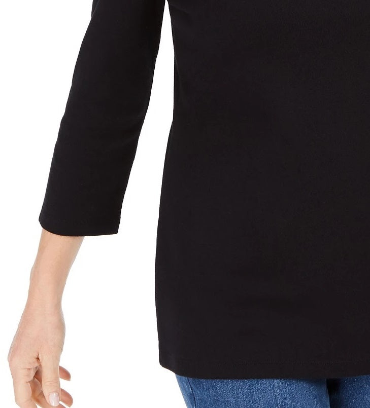 Karen Scott Women's Grommet-Trim Top Black Size Small