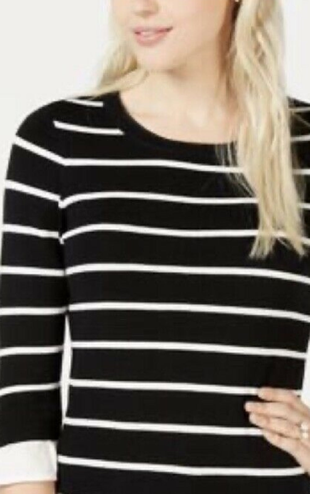 Maison Jules Women's Striped Puff-Sleeve Sweater Black Size XX-Large