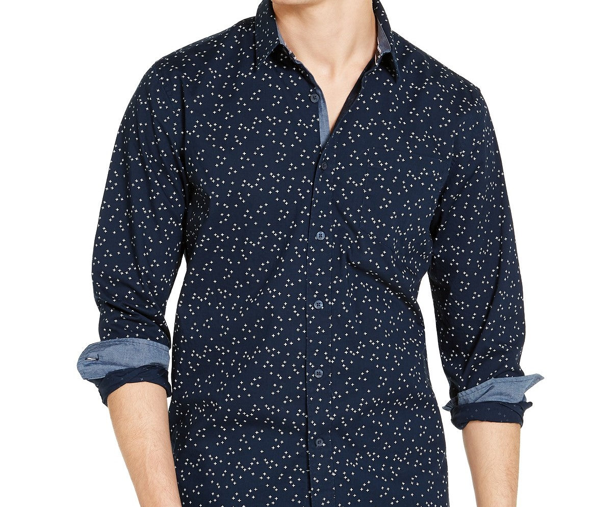 Sun + Stone Men's Crossroads Print Shirt, Navy Size Extra Large
