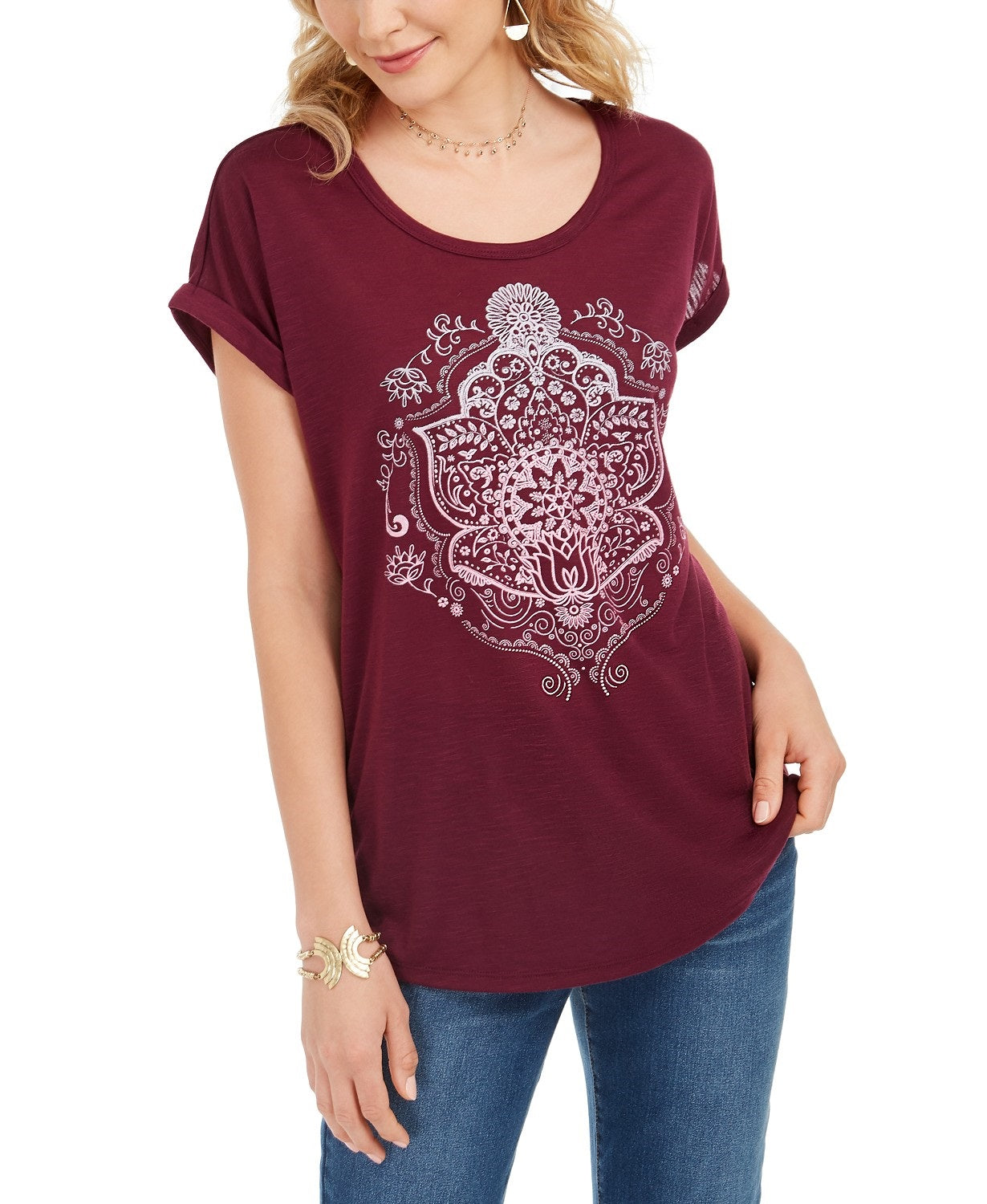 Style & Co Women's Graphic T-Shirt Purple Size Small