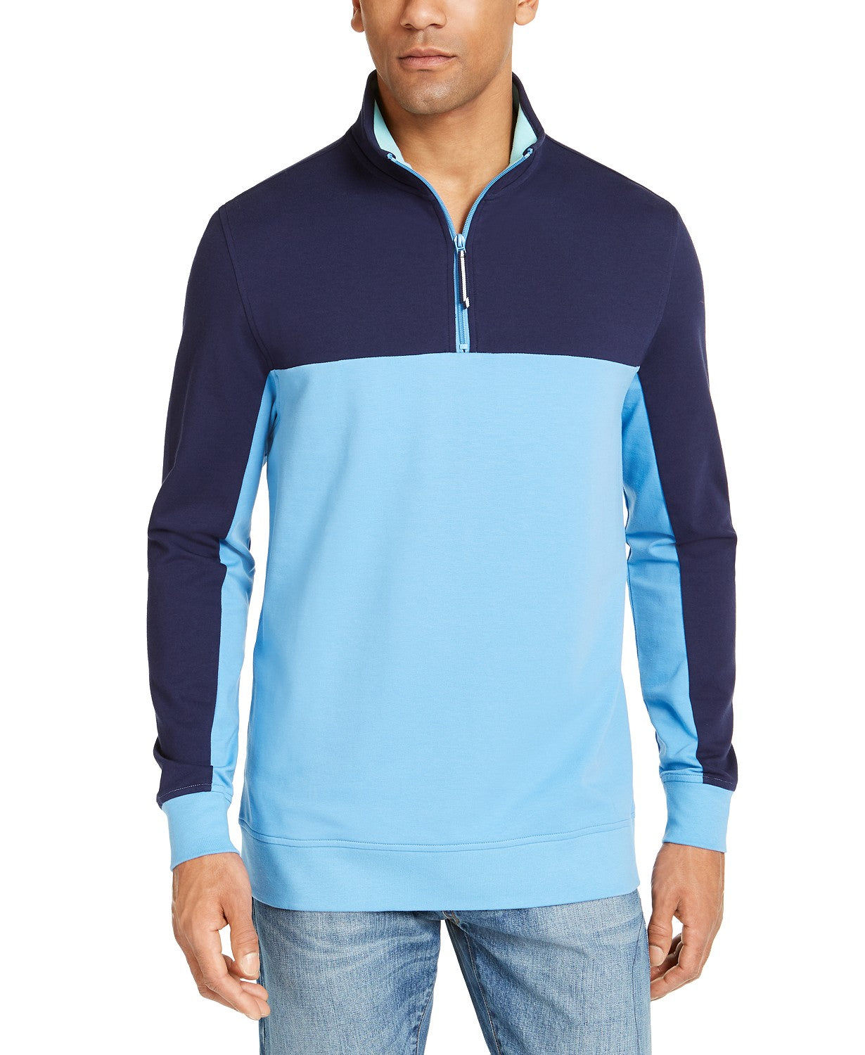Club Room Men's Regular-Fit Colorblocked 1/4-Zip Sweatshirt Dark Blue Size Small