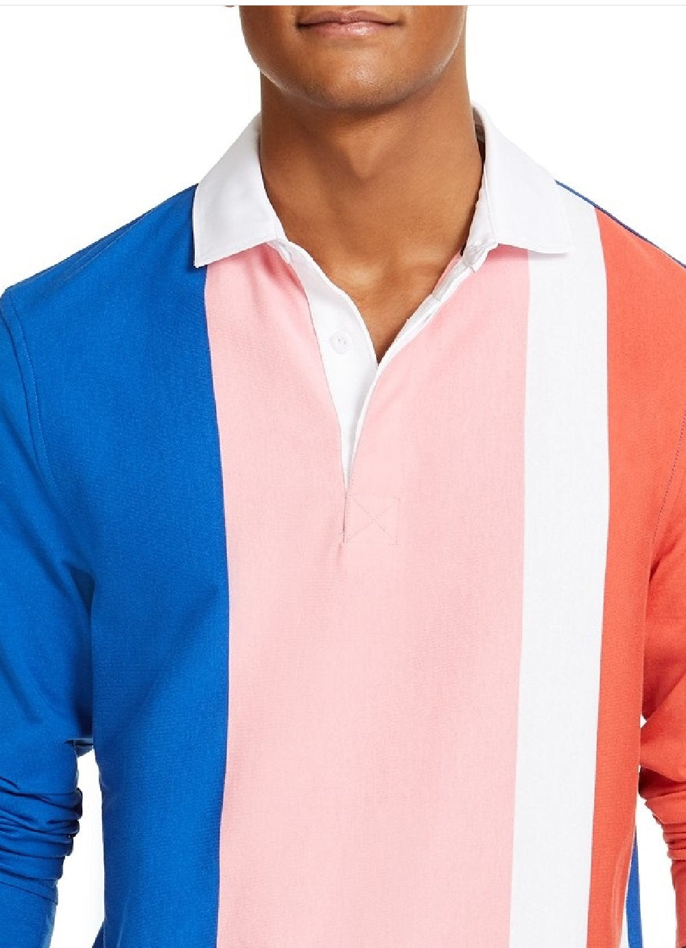 Club Room Men's Vertical Stripe Long Sleeve Rugby Shirt Pink Size Medium