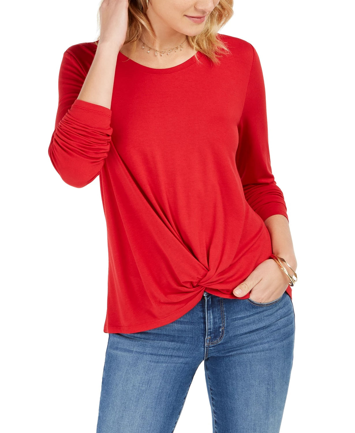 Style & Co Women's Twist Front Top Red Size Large