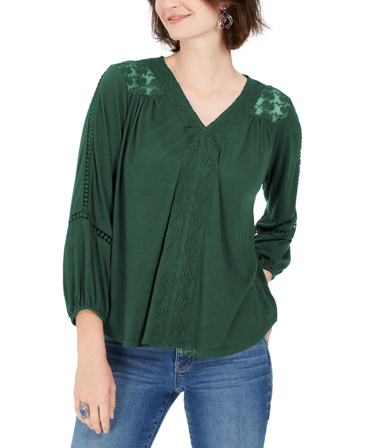 Style & Co. Women's Lace-Back Crochet Top Green Size X-Large