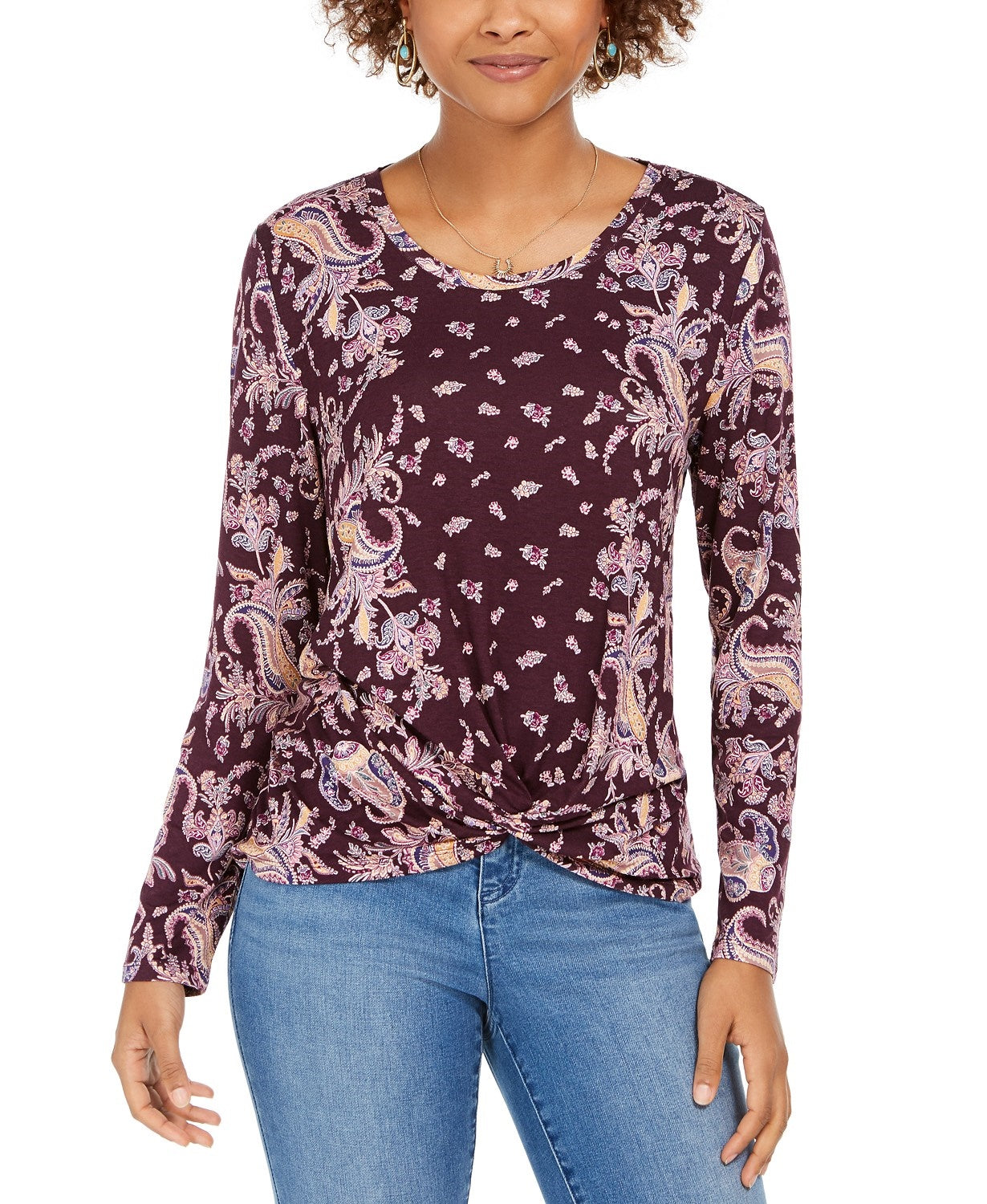 Style & Co Women's Printed Twist-Hem Top Medium Purple Size XX-Large