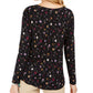 Style & Co Women's Floral-Print Twist-Front Top  Black Size Large