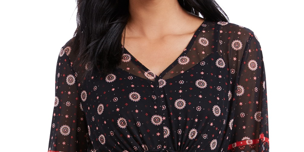 Style & Co Women's Tie-Waist Peasant Blouse Black Size Extra Large