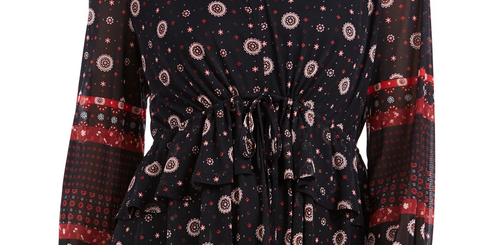 Style & Co Women's Tie-Waist Peasant Blouse Black Size Extra Large