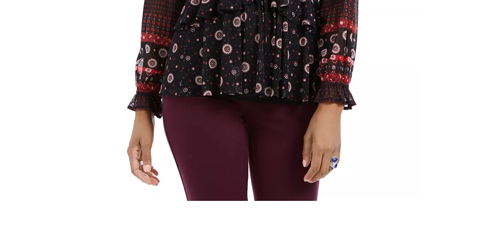 Style & Co Women's Tie Waist Peasant Blouse Black Size XX-Large
