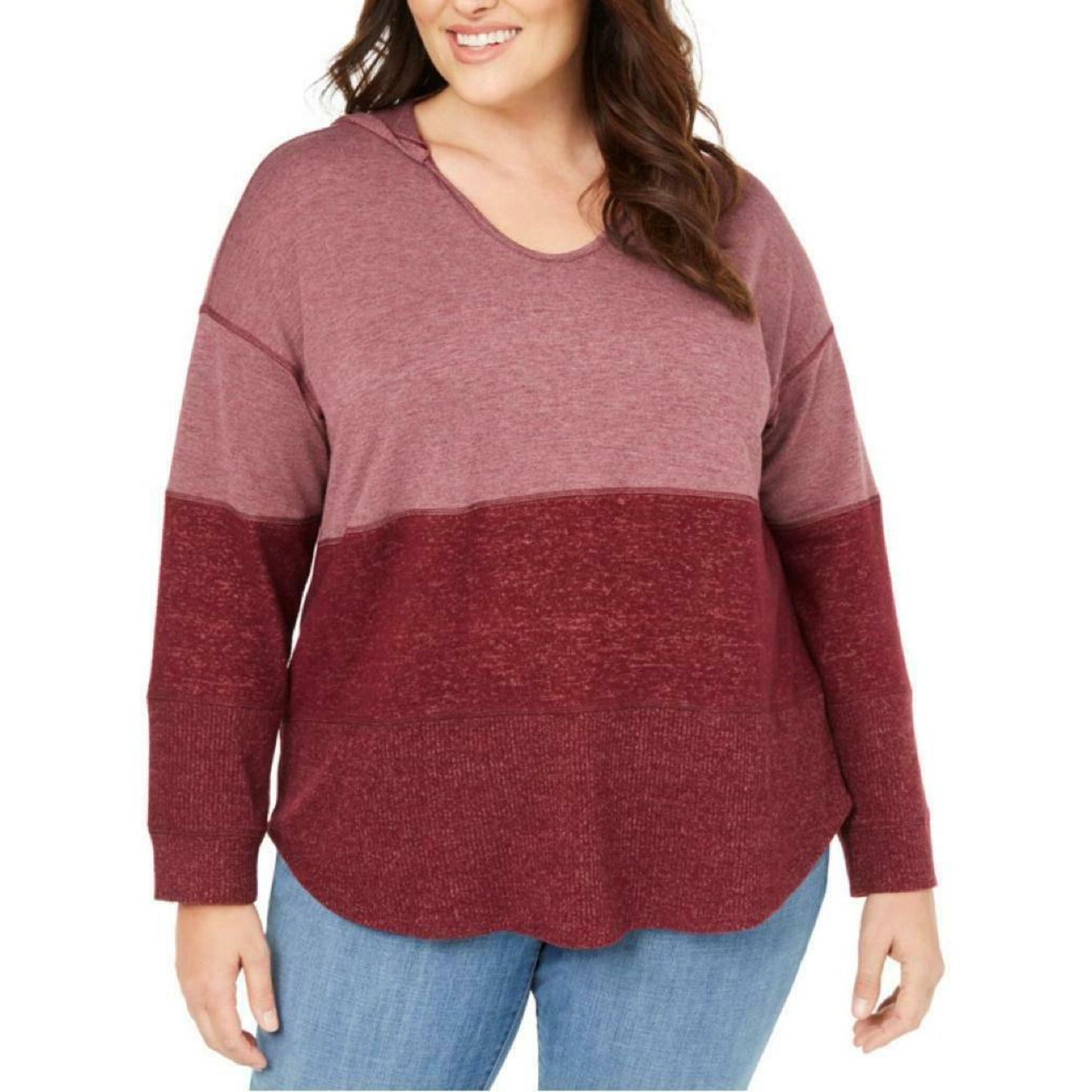 Style & Co Women's Plus Size Colorblocked Hoodie Red Size 2X